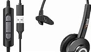 Wantek Monaural Corded USB Headsets with Noise Cancelling Mic and in-line Controls, UC Business Headset for Skype, SoftPhone, Call Center