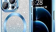 Hython for iPhone 12 Pro Max Case Clear Magnetic Glitter Phone Cases [Compatible with MagSafe] Full Camera Lens Protector Gradient Sparkle Luxury Plating Shockproof Protective Cover, Square/Light Blue
