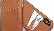 iPhone Xs Max Leather Case with Card Slots Full Grain Cowhide Vintage Genuine Leather Slim Luxury Handcraft Case with Metal Button Card Slots Support Wireless Charging for iPhone Xs Max Tan
