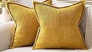 MIULEE Mustard Yellow Pillow Covers with Splicing Set of 2 Super Soft Boho Striped Corduroy Pillow Covers Broadside Decorative Textured Fall Throw Pillows for Couch Cushion Livingroom 18x18 Inch