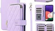 Furiet Wallet Case for Samsung Galaxy A22 5G/Boost Mobile Celero 5G with Wrist Strap, Shoulder Strap, 9+ Card Slots Zipper Purse, Leather Stand Phone Cover for Celero5G A 22 22A A22s G5 Women Purple