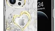 VENA vLove Marble Case Designed for Apple iPhone 13 Pro (6.1"-inch) (Compatible with Magsafe) Heart Shape Design Dual Layer Slim Hybrid Clear Bumper Case Cover - White/Gold Accent