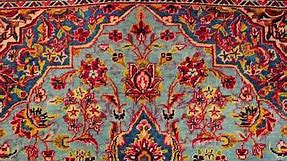 Early 20th Century Persian Kashan in Floral Design in Turquoise, French Blue, Red, Ivory, SKU 1962