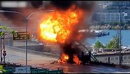 Video captures truck exploding on I-5, oxygen tank sent flying | FOX 13 Seattle