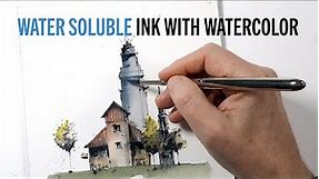 Water soluble Ink with Watercolor painting