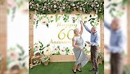 Vlipoeasn Elegant White 60th Wedding Anniversary Decorations Rose Gold Flower Peony 60th Anniversary Photography Backdrop for Couple Surprise for Parents Cheers to 60 Years Wedding Supplies