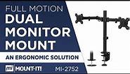 Dual Monitor Mount - Full Motion with Clamp and Grommet - Universal Design (MI-2752)