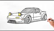How to draw a MAZDA MX-5 MIATA 1990 / drawing a 3d car / coloring mazda mx 5