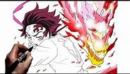 How To Draw Tanjiro (Exploding Blood Dragon) | Step By Step | Demon Slayer 3