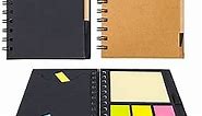 2PCS Lined Spiral Pocket Notebook with Pen in Holder with 2 Card Slots, 4.72”x7.09”, 1400GSM Hard Kraft Paper Cover Notepads Steno Pads with Sticky Notes and Colored Index Tabs, for Students,