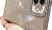 MINSCOSE Compatible with iPhone 12 Case,Luxury Glitter Rhinestone Bling Diamond Sparkle Shiny Bumper and Camera Lens Design Clear Phone Case for Women Girls-Gold