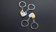 Personalized couple keychain heart puzzle custom engraving