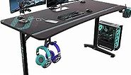 EUREKA ERGONOMIC 60 Inch Gaming Desk with Full Mouse Pad, Large Home Office Curved Computer Desk for 3 Monitors with Cup Holder, Headphone Hook and Handle Rack with USB Charging Ports for Gamer, Black