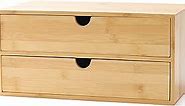 Wisuce Bamboo Desk Drawer Organizer, 2 Drawer Desktop Organizer with Drawers Tabletop Storage Organization Box for Office Home Toiletries Supplies Vanity, No Assembly Required