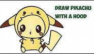 How to Draw Pikachu with Hood (Cute Kawaii Chibi) from Pokemon Easy Step by Step Drawing