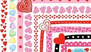 Valentines Day Clipart Borders, Candy Heart Clip Art Frames, BW Included