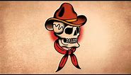 How to draw an Old School Cowboy Skull | Tattoo drawing Tutorial