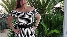 Women's Summer Off Shoulder Striped Dress Try On