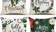 voyzz home Christmas Pillow Covers 18x18 Set of 4 - Perfect Holiday Decorative Throw Pillows for Home Décor, Farmhouse Christmas Decorations and Gifts, Merry Christmas