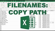 Copy list of filenames from folder into Excel (Windows)