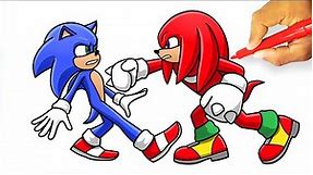How to DRAW SONIC fighting with KNUCKLES - Sonic 2 Movie