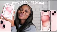 IPHONE 15 UNBOXING | SET UP + WHAT’S ON MY IPHONE | PINK | ExclusivelyEtavia