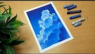 Clouds in the Blue Sky | Realistic Clouds Drawing with Oil Pastel step by step | Canvas Art