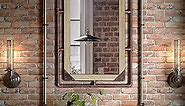 COGOOD Rustic Industrial Pipe Mirror - 36 x 24 Farmhouse Metal Rectangular Decorative Wall Mirror for Bathroom, Living Room, Bedroom, Entrance Wood Mirror, Vertical or Horizontal (Copper)