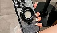 VAQIQI Glitter Diamond Magnetic Ring Holder Case for iPhone 15/14/13/12/11 Series (Black,for iPhone 15plus)