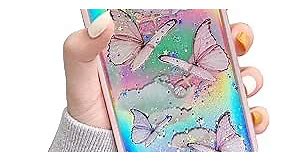 LCHULLE Girly Case for iPhone Xr Case Cute Iridescent Butterfly Design Laser Bling Glitter Stars for Girls Women Soft TPU Bumper Drop Protection Case Cover for iPhone Xr, Pink