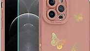 ZIYE for iPhone 12 Pro Max Case Cute Butterflies Pattern with Screen Protector Slim Soft TPU Protective Camera Protection Case for Women Girls - Pink