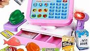 HERSITY Childs Real Working Toy Cash Register with Scanner and Money Microphone Electronic Calculator, Pretend Play Cashier Supermarket Playset Gifts for Kids Boys Girls Ages 3 4 5 6