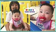 WIERD FUNNY SCARRY TEETH!! Twin Babies Trying on Funny Pacifiers with Ryan's Family Review
