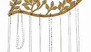 Wovsuo Wall Mounted Jewelry Necklace Holder Organizer with 8 Hooks and 43 Holes, Neatly Hanging Earring, Bracelet, and Keys - Rustic Gold Metal Tree Leaf Branch Wall Décor