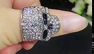 QUSIIOSLK 925 Sterling Silver Skull CZ Ring AAA Cubic Zirconia Simulated Diamond Gothic Retro Skeleton Band Luxury Full Diamond Eternal Ring Hip Hop Halloween Jewelry Gift Ring for Men Women Size 8