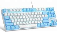 MageGee 75% Mechanical Gaming Keyboard with Red Switch, LED Blue Backlit Keyboard, 87 Keys Compact TKL Wired Computer Keyboard for Windows Laptop PC Gamer - White/Blue