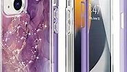 Esdot for iPhone 15 Case with Built-in Screen Protector,Ultimate Durable Cover with Fashionable Designs for Women Girls,Stylish Protective Phone Case 6.1" Glitter Purple Marble