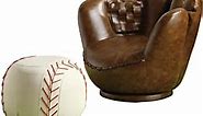 Benzara BM157877 Baseball Glove & Ottoman Chair Brown & White