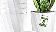 8 Inch Plant Pots Indoor with Drainage Holes and Saucers - Decorative Large Flower Pots for Indoor Plants - White Plastic Planters for Outdoor Plants - House Planting Pots Set