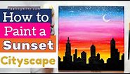 How To Paint A Sunset Cityscape 🌆 Easy! 🌆 | Beginner Acrylic Painting Step by Step Tutorial