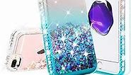 GW Cases for iPhone SE 3 2022/iPhone SE 2 2020 / iPhone 6 6S 7 8 Case w/[Tempered Glass] Liquid Glitter Case Bling Sparkle Cute Protective Phone Case Cover for Girls Women - Clear/Aqua