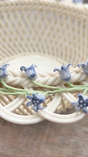 Take a closer look at how the Bluebell’s on our Tree of Life Annual Basket are made. Each petal formed and applied by hand. There is nothing quite like a Hand Made Belleek Basket. #Belleek pottery #belleek #handmade #handcrafted #bluebell #treeoflife | Belleek Pottery