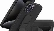 LAUDTEC Silicone Kickstand Case Compatible with iPhone 15 pro max case Vertical and Horizontal Stand Hand Strap Metal Kickstand, Flexible Soft Liquid Silicone Stand Case for iPhone 15 pro max(Black)
