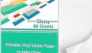 Gwybkq Glossy Sticker Paper Printable Vinyl for Inkjet Printer, 80 Sheets Labels Waterproof Decal Paper