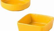 Yellow Paper Clips Holder 2pcs Ceramic Square Round Shape Paper Clip Dispenser Set Paperclip Holders Office School Home Desk Organizers for Daily Desktop Cute Accessories Storage Plate (Yellow)
