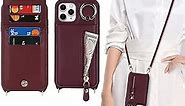 iPhone 11 pro Phone Case with Card Holder for Women, iPhone 11 pro Case Wallet with Strap Credit Card Slots Crossbody with Kickstand Zipper Case for iPhone11pro - Red Wine