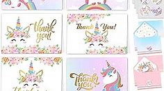 24 Gold-Foiled Unicorn Thank You Cards with Envelopes - 6 Designs Kids Thank You Cards with Envelopes, Unicorn Thank You Cards Kids Birthday, Thank You Cards Unicorn, Unicorn Thank You Notes