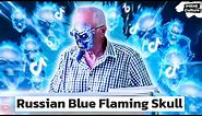 Slavic Tiktok Trend. Russian Blue Flaming Skull Meme