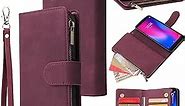 LBYZCASE Phone Case for ZTE Blade A3 2020,ZTE Avid 579 Wallet Case,Folio Flip Leather Cover[Zipper Pocket][Wrist Strap][Kickstand ] for ZTE Avid 579/Blade A3 2020 (Wine Red)