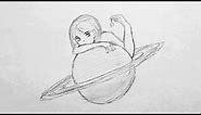 🪐 girl in space • easy drawing tutorial for beginners『 𝕒 𝕖 𝕤 𝕥 𝕙 𝕖 𝕥 𝕚 𝕔 』